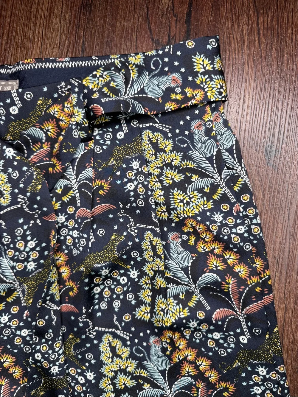 J.Crew Point Sur Jungle Print Crepe Belted Wide Leg Pants